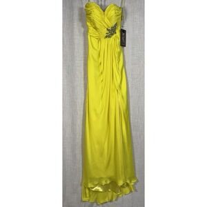 NWT Mac Duggal Lemon Yellow Bustier Embellished Prom Formal Dress Gown Sz 2 $399